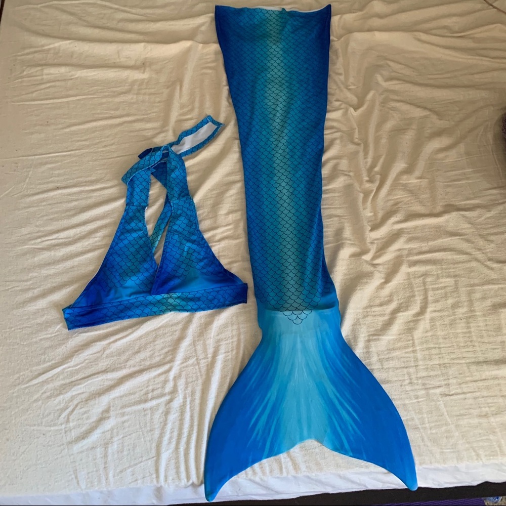 Blue Swimmable Mermaid Tail With Monofin And Top